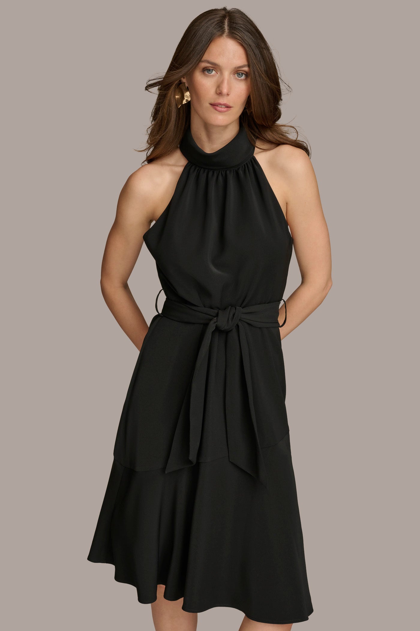 (image for) INGENIOUS HALTER NECK A LINE DRESS WITH BELT